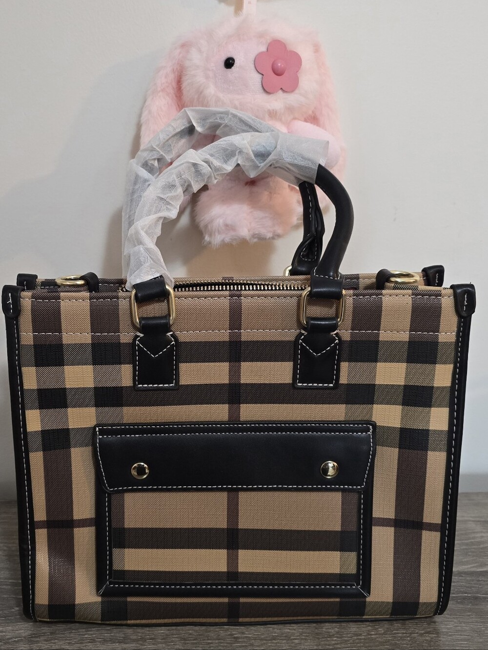 Classic Fashion Plaid Tote Bag - Black & Brown